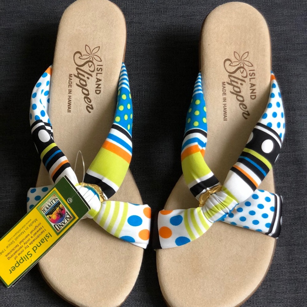 Island Slipper Multi Color Fabric Slide W/Ring